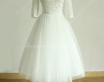 A Line Tea Length Wedding Dress